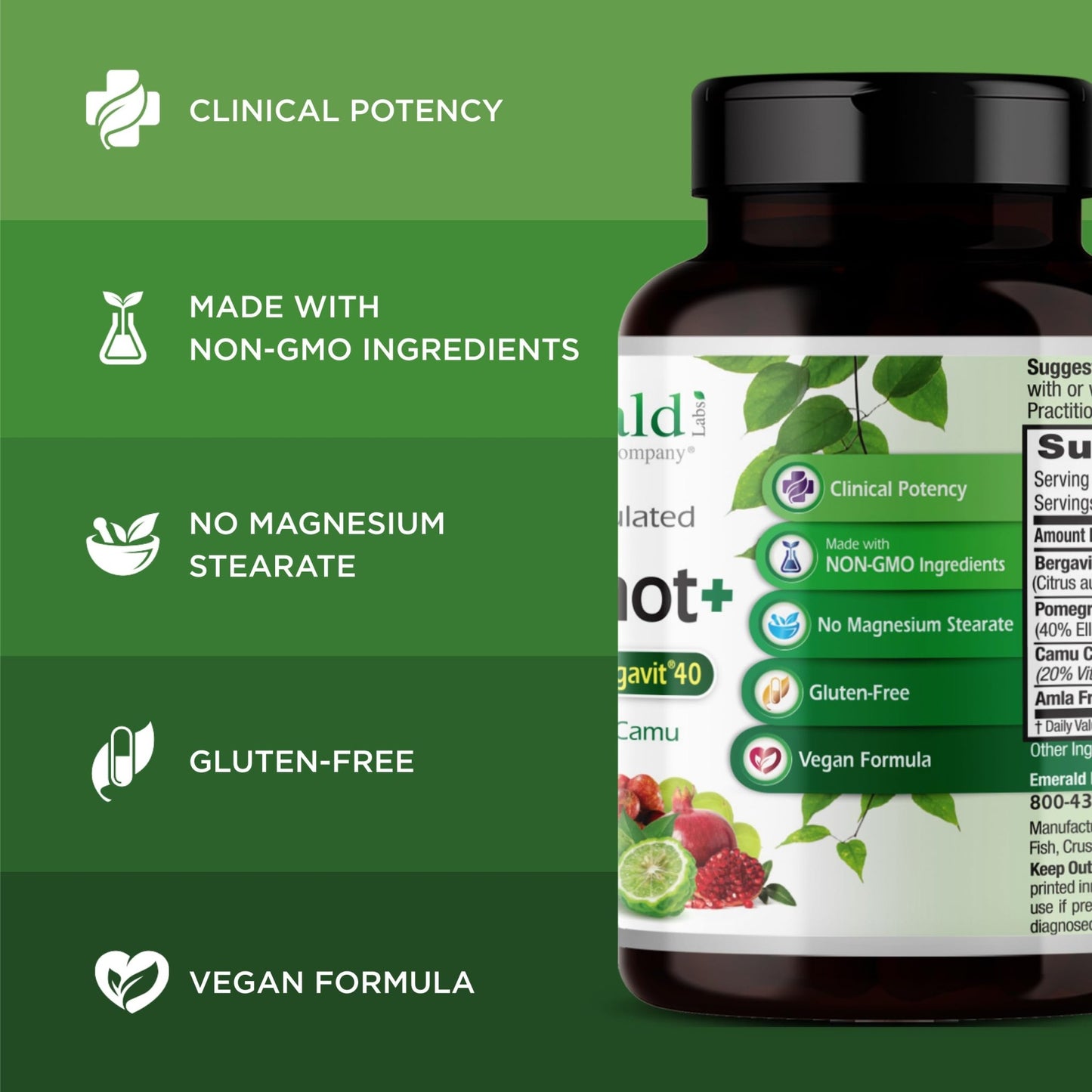 EMERALD LABS Bergamot+ - Supports Metabolism & Heart Health with Bergamot, Pomegranate, Amla & Camu Camu - Gluten-Free & Vegan - 60 Vegetable Capsules (30 Servings) - dailyvitalstore