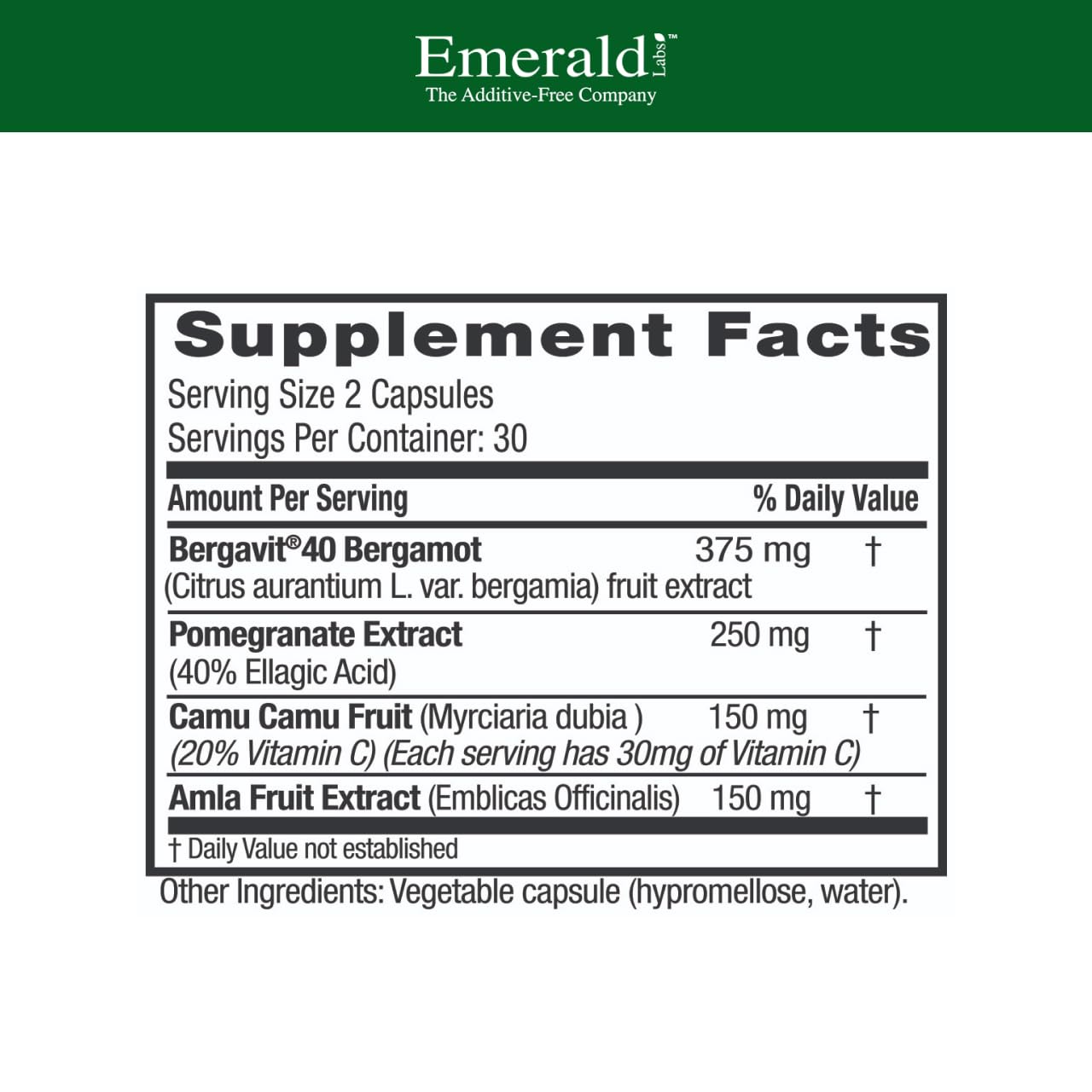 EMERALD LABS Bergamot+ - Supports Metabolism & Heart Health with Bergamot, Pomegranate, Amla & Camu Camu - Gluten-Free & Vegan - 60 Vegetable Capsules (30 Servings) - dailyvitalstore