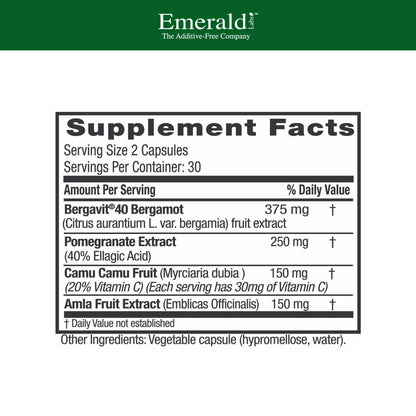 EMERALD LABS Bergamot+ - Supports Metabolism & Heart Health with Bergamot, Pomegranate, Amla & Camu Camu - Gluten-Free & Vegan - 60 Vegetable Capsules (30 Servings) - dailyvitalstore