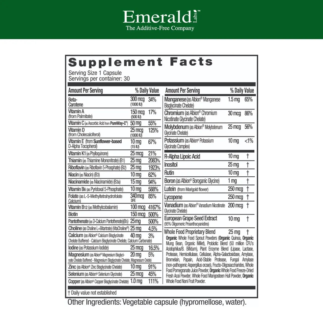 EMERALD LABS Complete 1-Daily Multi - Complete Multivitamin for Men & Women with Vitamin C, Methylated Folate, Whole-Food Blend - dailyvitalstore