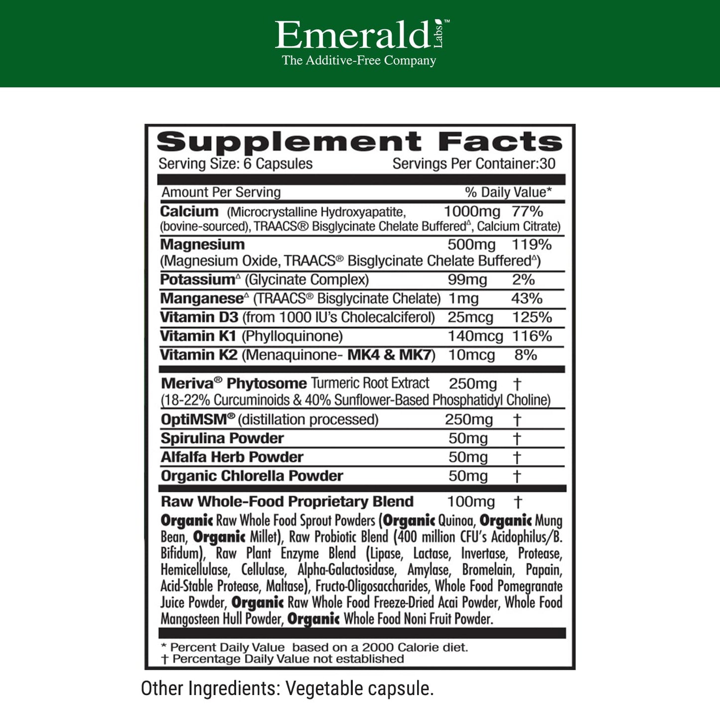 EMERALD LABS Osteo Bone Health - Immune Support & Bone & Joint Supplement with Vitamin D3, K2, Calcium, Magnesium, OptiMSM, Meriva Phytosome & More - 180 Vegetable Capsules - dailyvitalstore