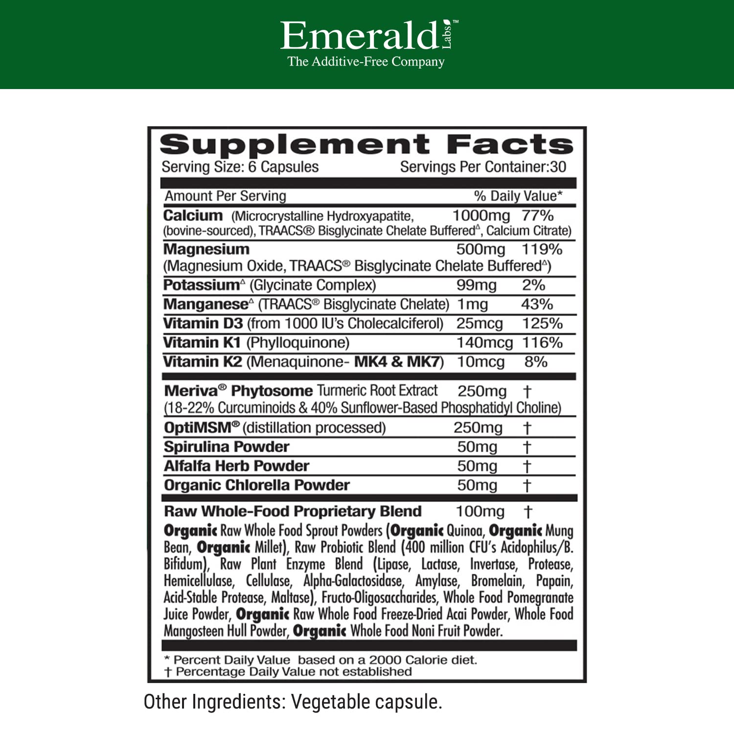 EMERALD LABS Osteo Bone Health - Immune Support & Bone & Joint Supplement with Vitamin D3, K2, Calcium, Magnesium, OptiMSM, Meriva Phytosome & More - 180 Vegetable Capsules - dailyvitalstore
