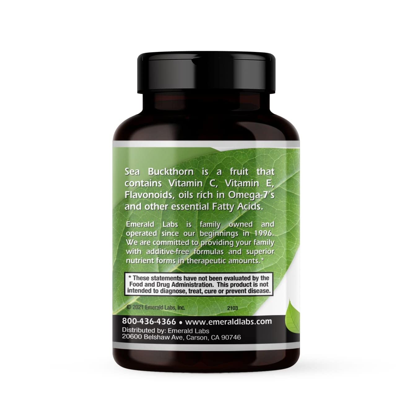 EMERALD LABS Sea Buckthorn - Dietary Supplement with Vitamins C, E & Omega 7 - Supports Adrenal, Energy, Skin & Immune Health - 60 Vegetable Capsules (30-Day Supply) - dailyvitalstore