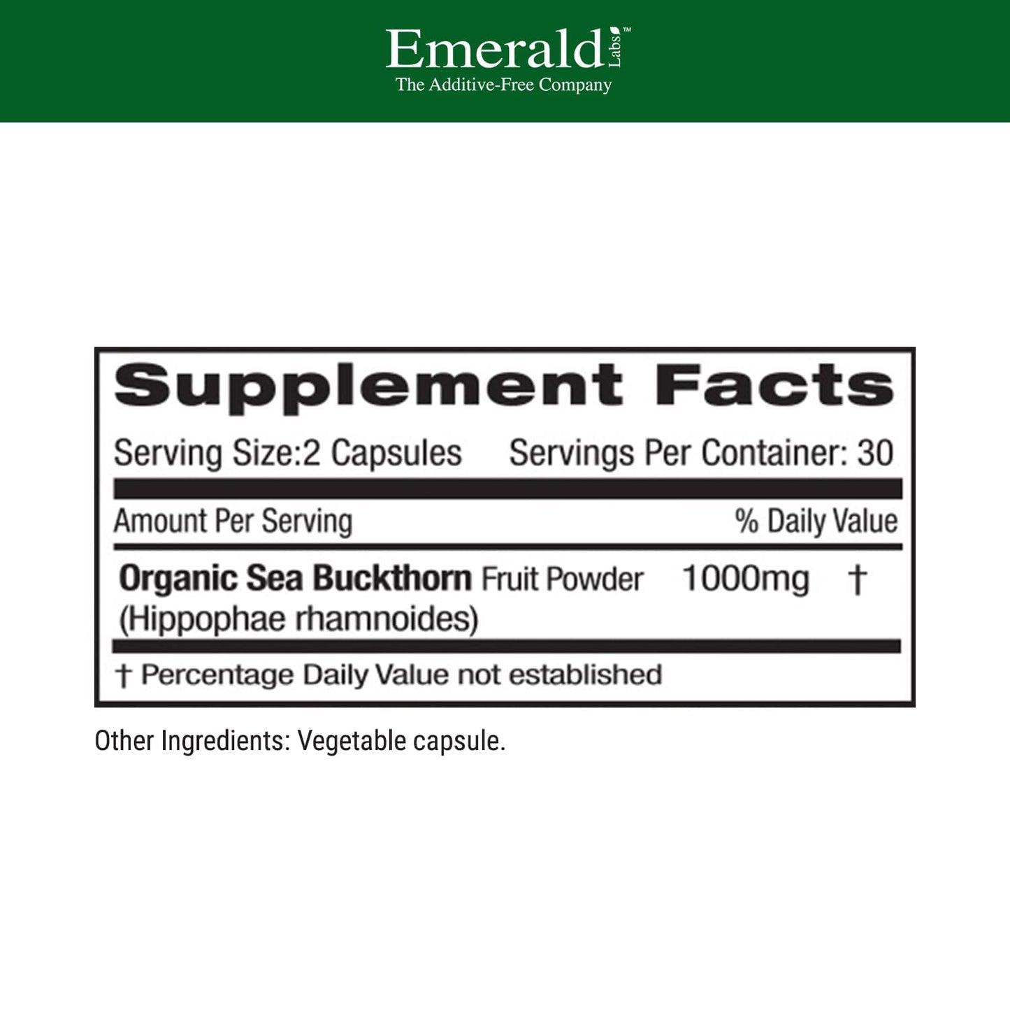 EMERALD LABS Sea Buckthorn - Dietary Supplement with Vitamins C, E & Omega 7 - Supports Adrenal, Energy, Skin & Immune Health - 60 Vegetable Capsules (30-Day Supply) - dailyvitalstore
