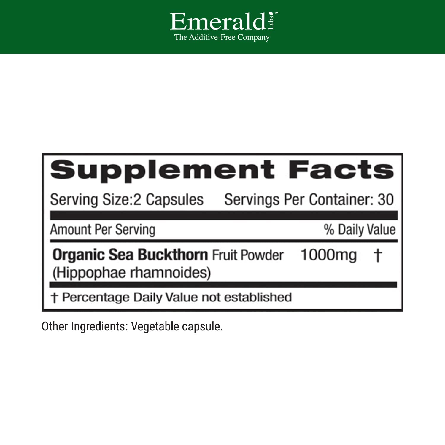EMERALD LABS Sea Buckthorn - Dietary Supplement with Vitamins C, E & Omega 7 - Supports Adrenal, Energy, Skin & Immune Health - 60 Vegetable Capsules (30-Day Supply) - dailyvitalstore