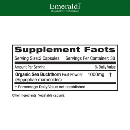 EMERALD LABS Sea Buckthorn - Dietary Supplement with Vitamins C, E & Omega 7 - Supports Adrenal, Energy, Skin & Immune Health - 60 Vegetable Capsules (30-Day Supply) - dailyvitalstore