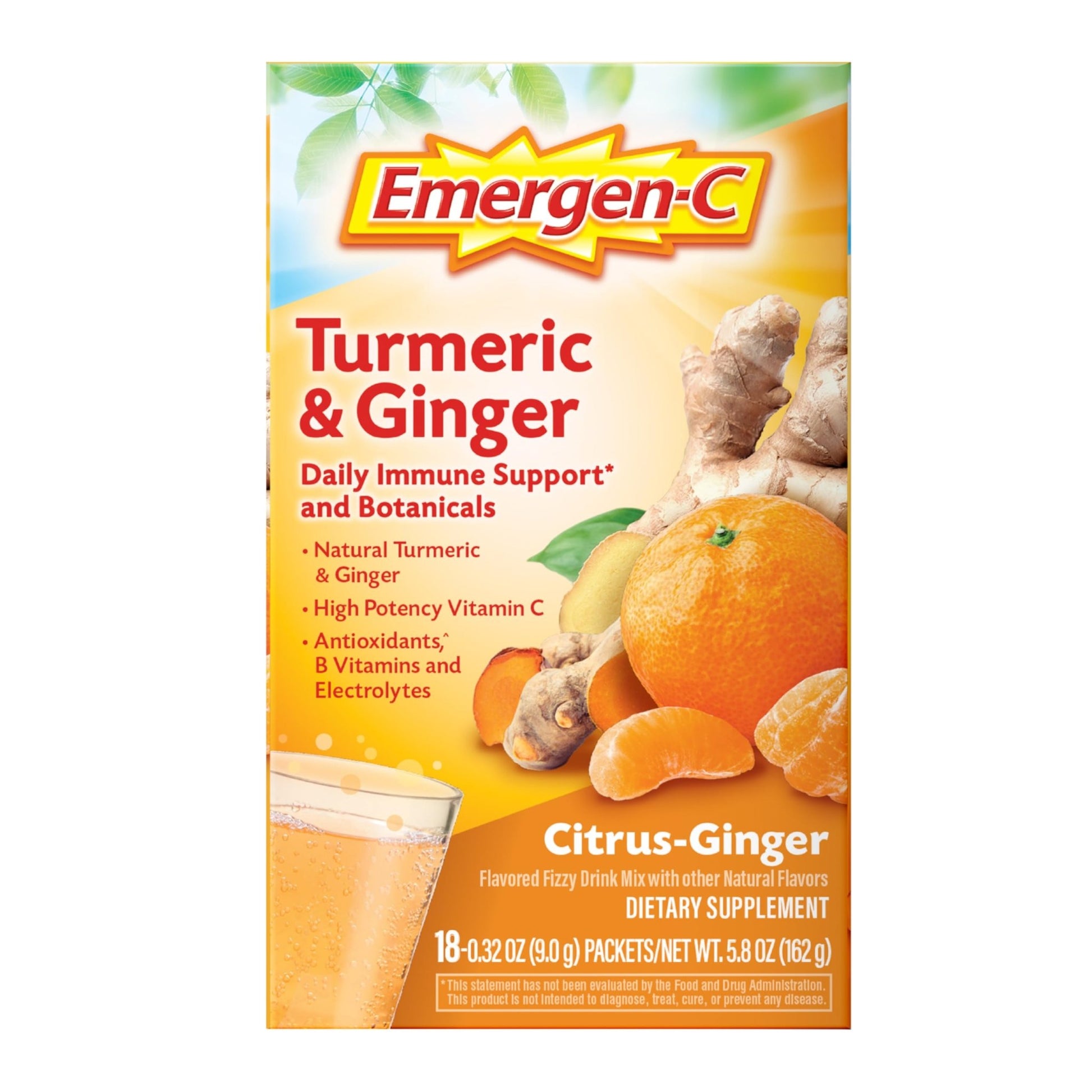 Emergen-C Citrus-Ginger Fizzy Drink Mix, Turmeric and Ginger, Immune Support, Natural Flavors - dailyvitalstore