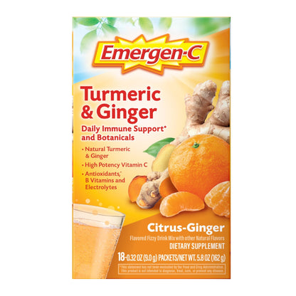 Emergen-C Citrus-Ginger Fizzy Drink Mix, Turmeric and Ginger, Immune Support, Natural Flavors - dailyvitalstore