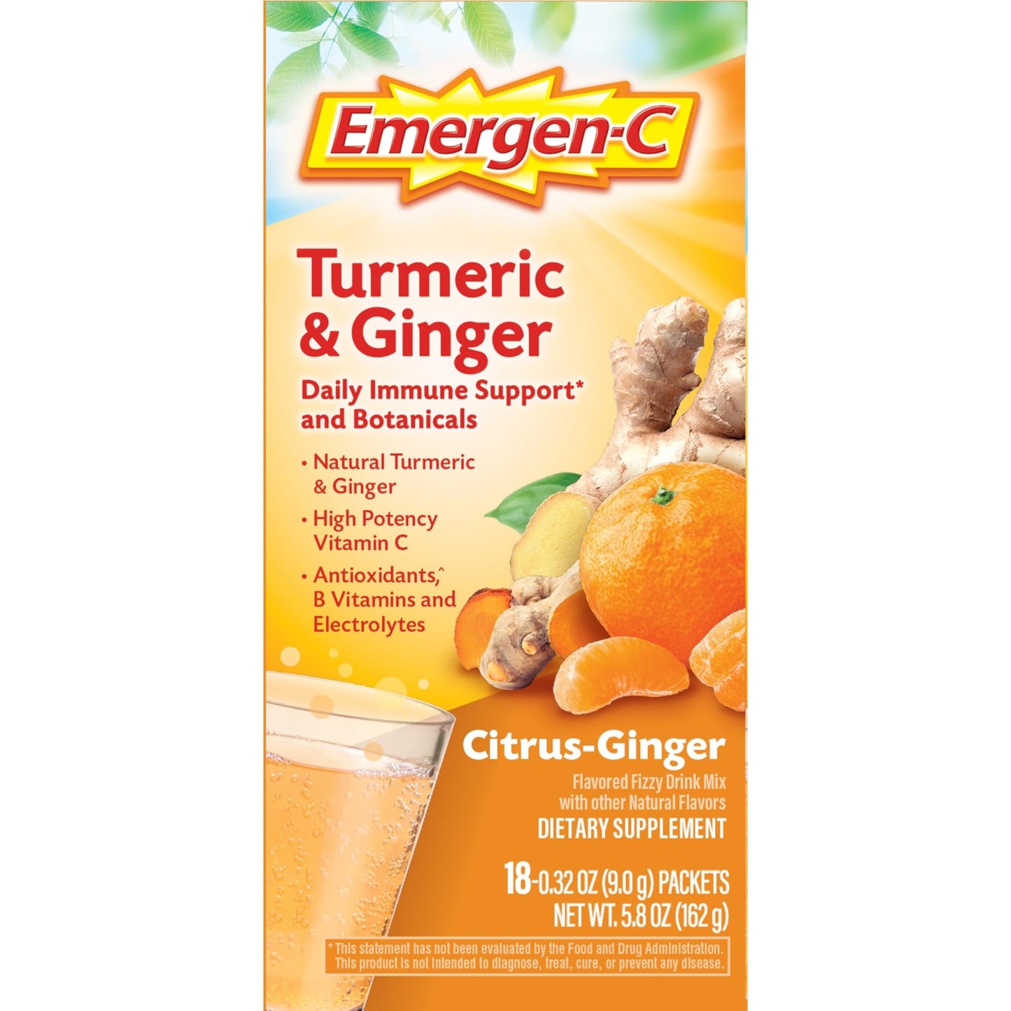 Emergen-C Citrus-Ginger Fizzy Drink Mix, Turmeric and Ginger, Immune Support, Natural Flavors - dailyvitalstore