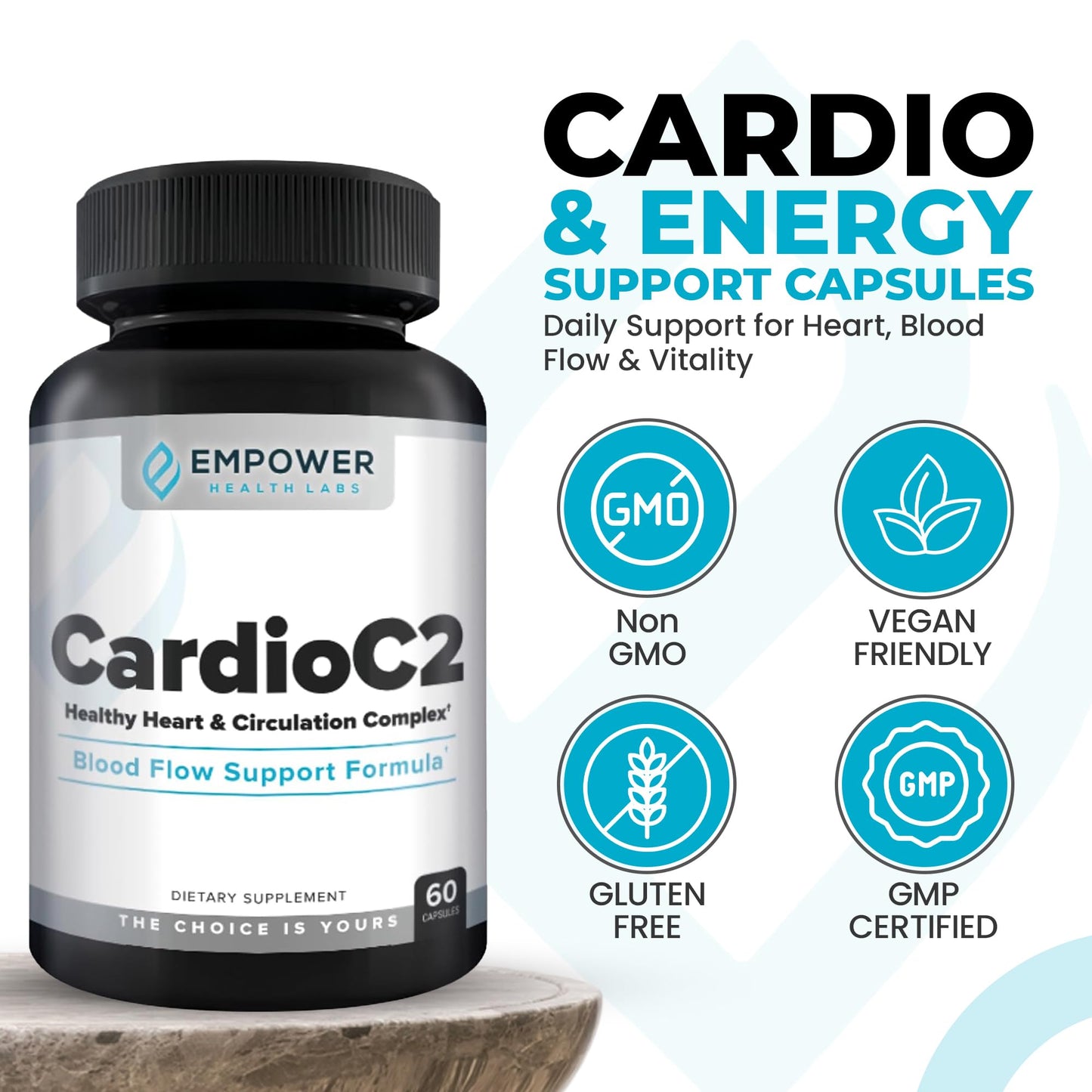 Empower Health Labs CardioC2 Circulation & Energy Support – Doctor-Formulated Blend with Beet Root, Black Garlic, Hawthorn & CoQ10 – Supports Healthy Blood Flow, Energy & Clarity – 60 Capsules - dailyvitalstore