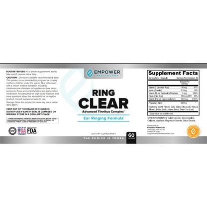 Empower Health Labs Ring Clear All-Natural Ear Buzz Relief Formula for Lasting Relief from Incessant Ear Buzzing - 30-Day Supply - dailyvitalstore