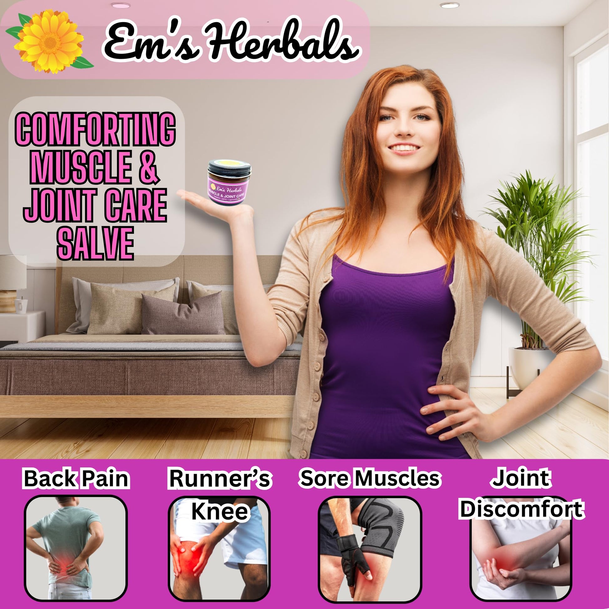 Em's Herbals, Muscle & Joint Care Arnica Salve - Amplified Arnica Salve Made with Menthol Crystals, and Effective Essential Oils to Penetrate Deep into Muscles, Joints, and Back Discomfort (2 oz) - dailyvitalstore
