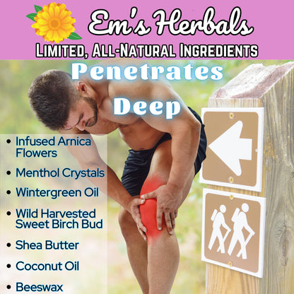 Em's Herbals, Muscle & Joint Care Arnica Salve - Amplified Arnica Salve Made with Menthol Crystals, and Effective Essential Oils to Penetrate Deep into Muscles, Joints, and Back Discomfort (2 oz) - dailyvitalstore
