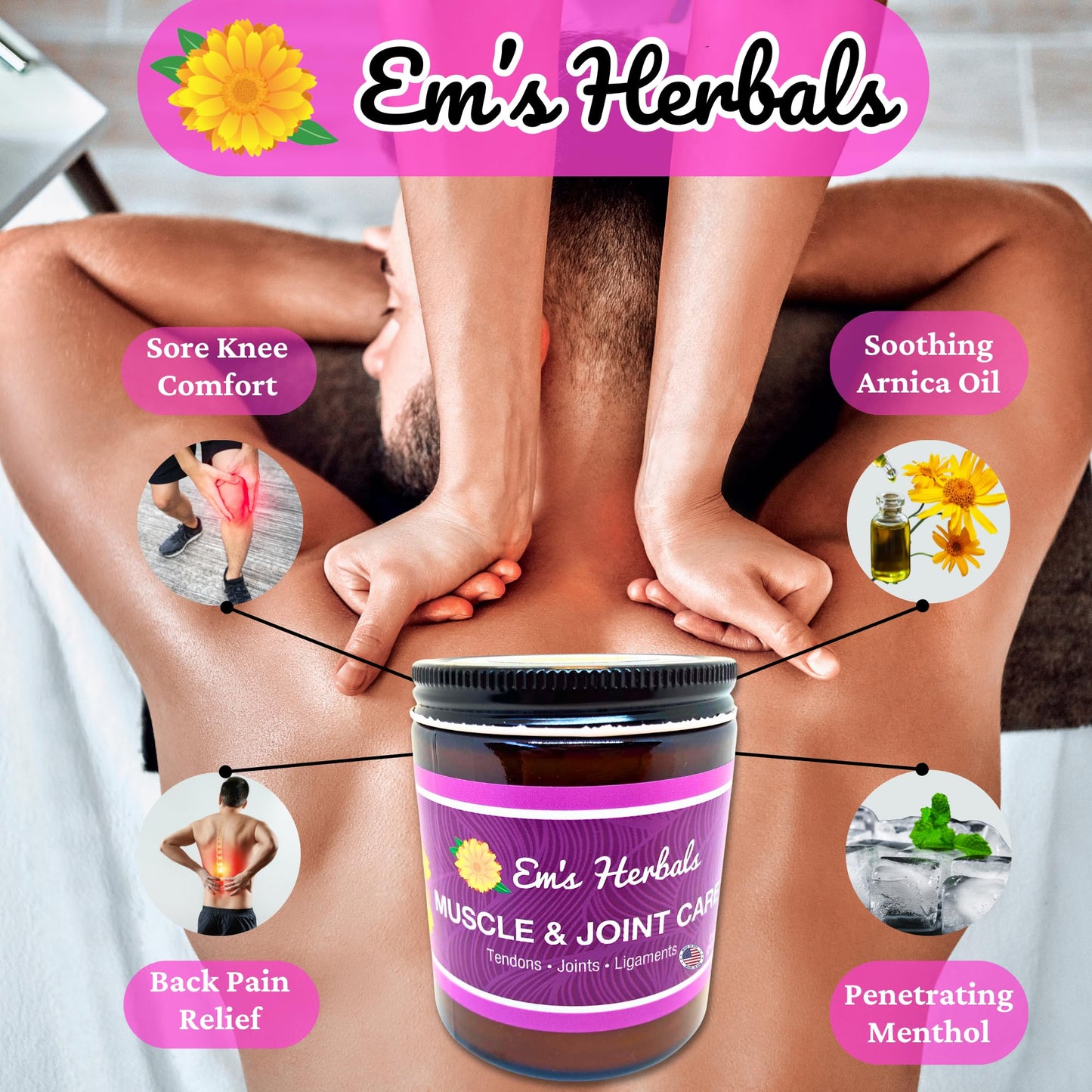 Em's Herbals, Muscle & Joint Care Arnica Salve - Amplified Arnica Salve Made with Menthol Crystals, and Effective Essential Oils to Penetrate Deep into Muscles, Joints, and Back Discomfort (2 oz) - dailyvitalstore