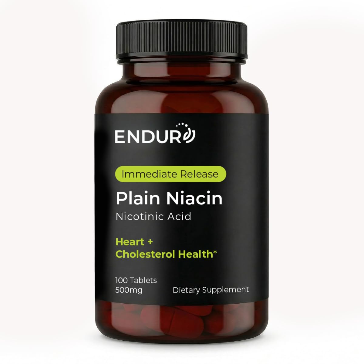 Endur Plain Niacin (Nicotinic Acid), Heart Health & Healthy Cholesterol Balance Supplement, Immediate-Release Formula, Gluten Free, - dailyvitalstore