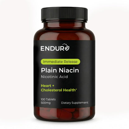 Endur Plain Niacin (Nicotinic Acid), Heart Health & Healthy Cholesterol Balance Supplement, Immediate-Release Formula, Gluten Free, - dailyvitalstore