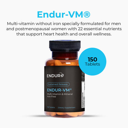 ENDUR-VM - Multivitamin Vitamin A, C, D, E, B12 & Zinc (Without Iron) SR (Sustained Release) 22 Essential Nutrients to Support Overall Wellness for Men & Postmenopausal Women - 150 Tablets - dailyvitalstore