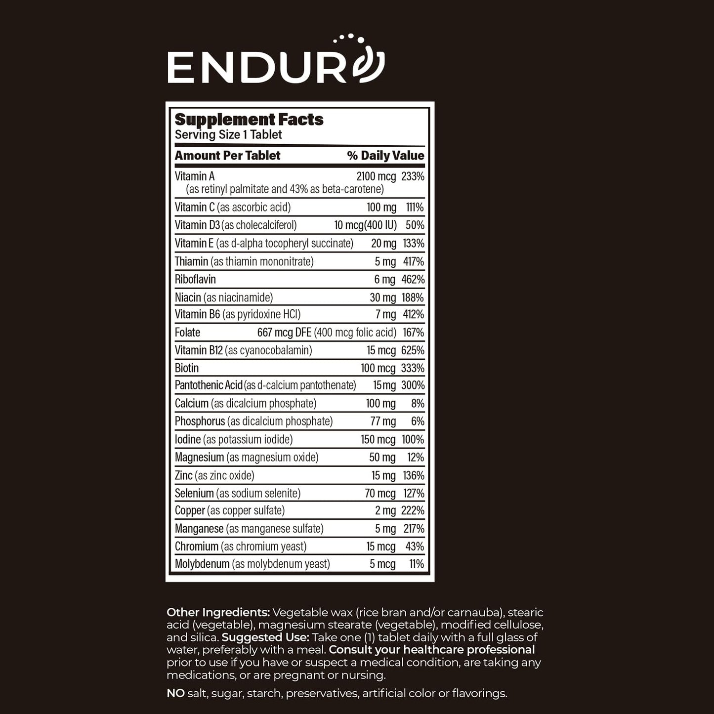 ENDUR-VM - Multivitamin Vitamin A, C, D, E, B12 & Zinc (Without Iron) SR (Sustained Release) 22 Essential Nutrients to Support Overall Wellness for Men & Postmenopausal Women - 150 Tablets - dailyvitalstore
