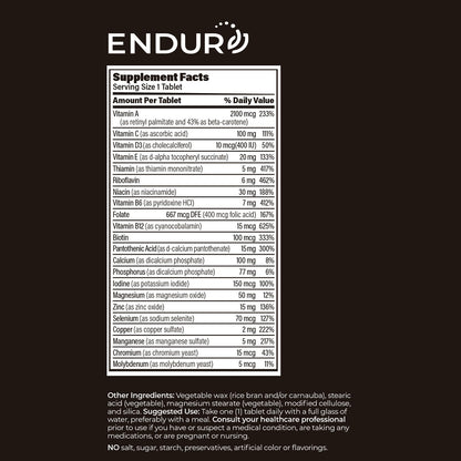 ENDUR-VM - Multivitamin Vitamin A, C, D, E, B12 & Zinc (Without Iron) SR (Sustained Release) 22 Essential Nutrients to Support Overall Wellness for Men & Postmenopausal Women - 150 Tablets - dailyvitalstore
