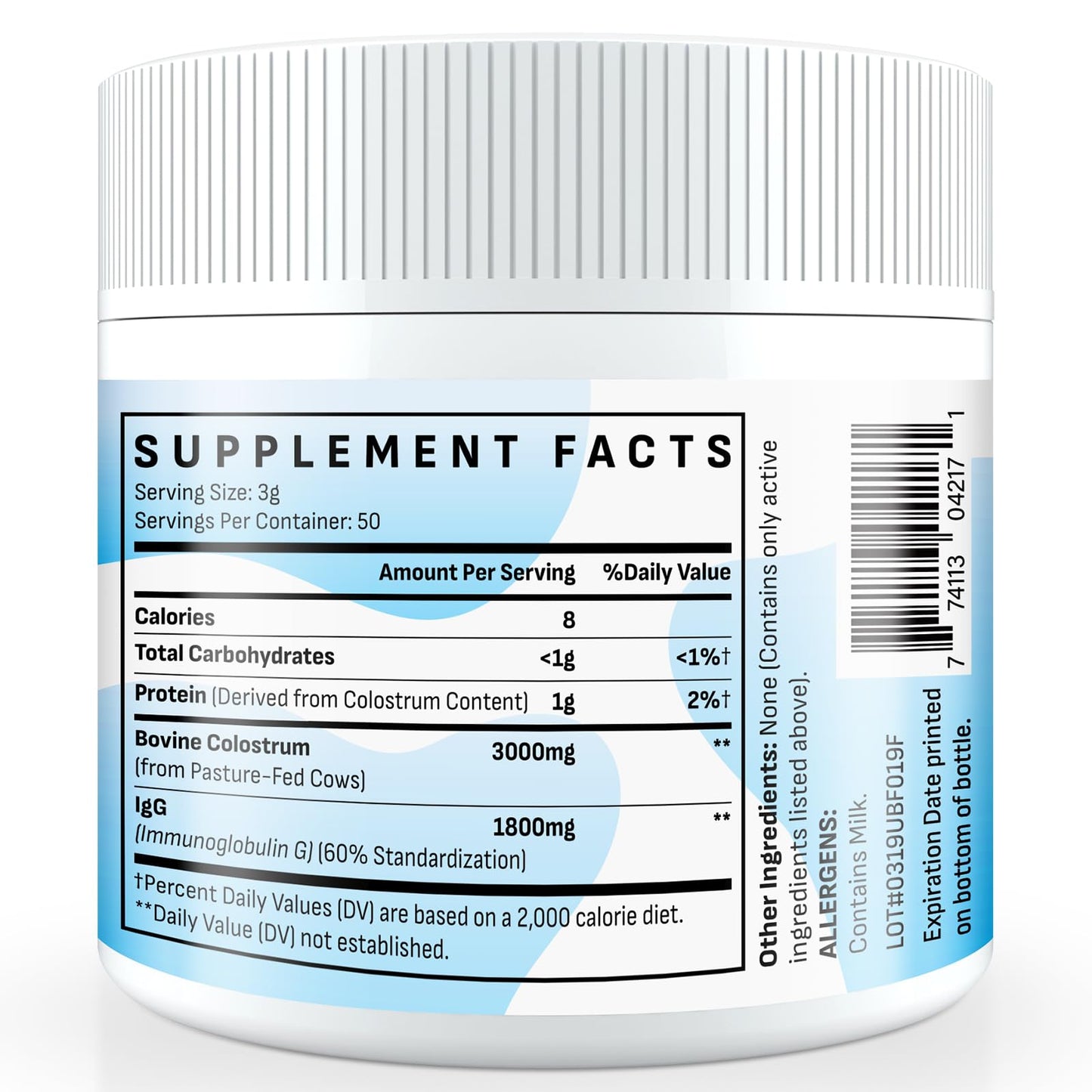 Energievoll Bovine Colostrum Supplement Powder - 60% IgG 3000 mg for Gut, Hair Growth, Beauty, and Immune, Easy to Mix, Unflavored (50 Servings) - dailyvitalstore