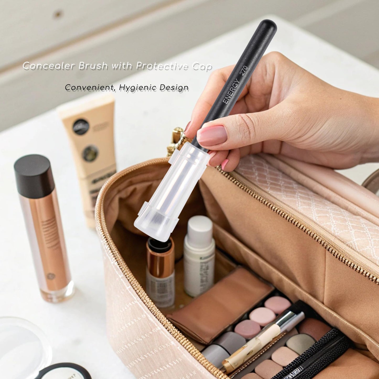 ENERGY Concealer Brush Under Eye Mini Angled Flat Top Kabuki Nose Contour Brush for Concealing Blending Setting Buffing with Powder Liquid Cream Cosmetic Pro Small Makeup Foundation brushes 270 - dailyvitalstore