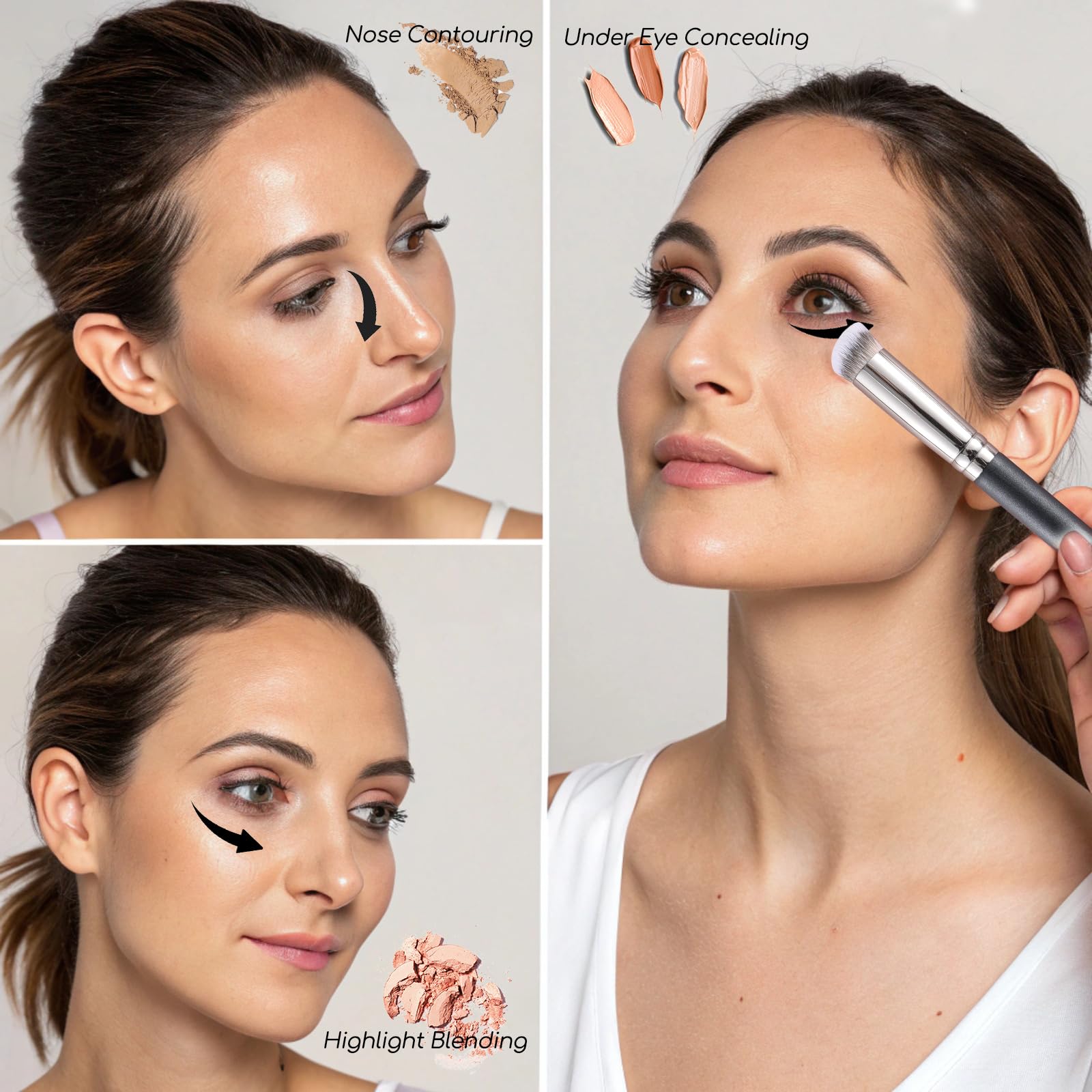 ENERGY Concealer Brush Under Eye Mini Angled Flat Top Kabuki Nose Contour Brush for Concealing Blending Setting Buffing with Powder Liquid Cream Cosmetic Pro Small Makeup Foundation brushes 270 - dailyvitalstore