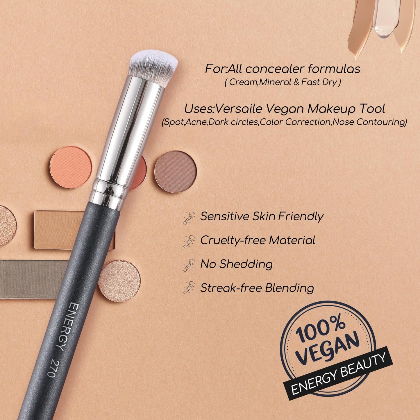 ENERGY Concealer Brush Under Eye Mini Angled Flat Top Kabuki Nose Contour Brush for Concealing Blending Setting Buffing with Powder Liquid Cream Cosmetic Pro Small Makeup Foundation brushes 270 - dailyvitalstore