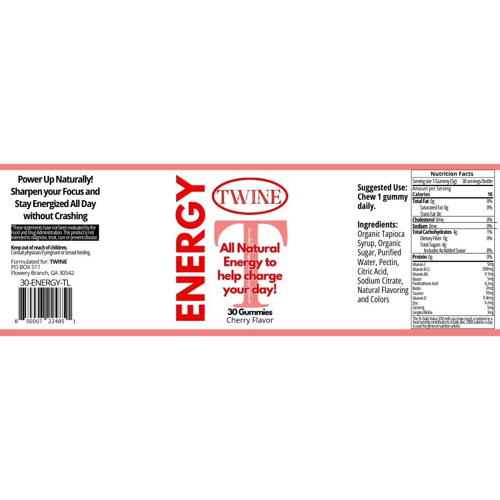 Energy Gummies with Vitamin B12, Ginseng & Ginkgo Biloba – Includes Biotin, Niacin, Taurine, Zinc, Pantothenic Acid, Vitamin C, D & B6 – 30 Count - dailyvitalstore