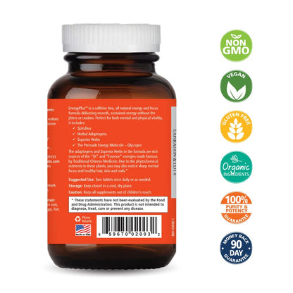 Energy Plus by Pure Essence - Caffeine Free, All Natural Herbal Energy and Focus Supplement - Smooth, No Jitters No Crash - 60 Tablets - dailyvitalstore