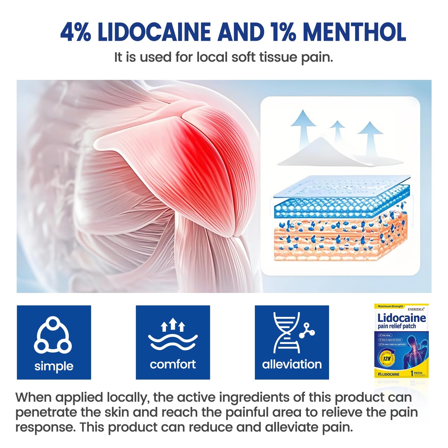 ENERIDEA Lidocaine Gel Pain Relief Patch for Sensitive Skin - Breathable & Hypoallergenic, Flexible Adhesion for Daily Muscle & Joint Comfort - 12 Hour Pain Relief (32 Patches) - dailyvitalstore
