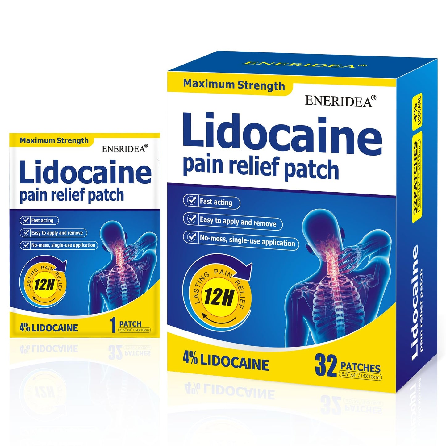 ENERIDEA Lidocaine Gel Pain Relief Patch for Sensitive Skin - Breathable & Hypoallergenic, Flexible Adhesion for Daily Muscle & Joint Comfort - 12 Hour Pain Relief (32 Patches) - dailyvitalstore