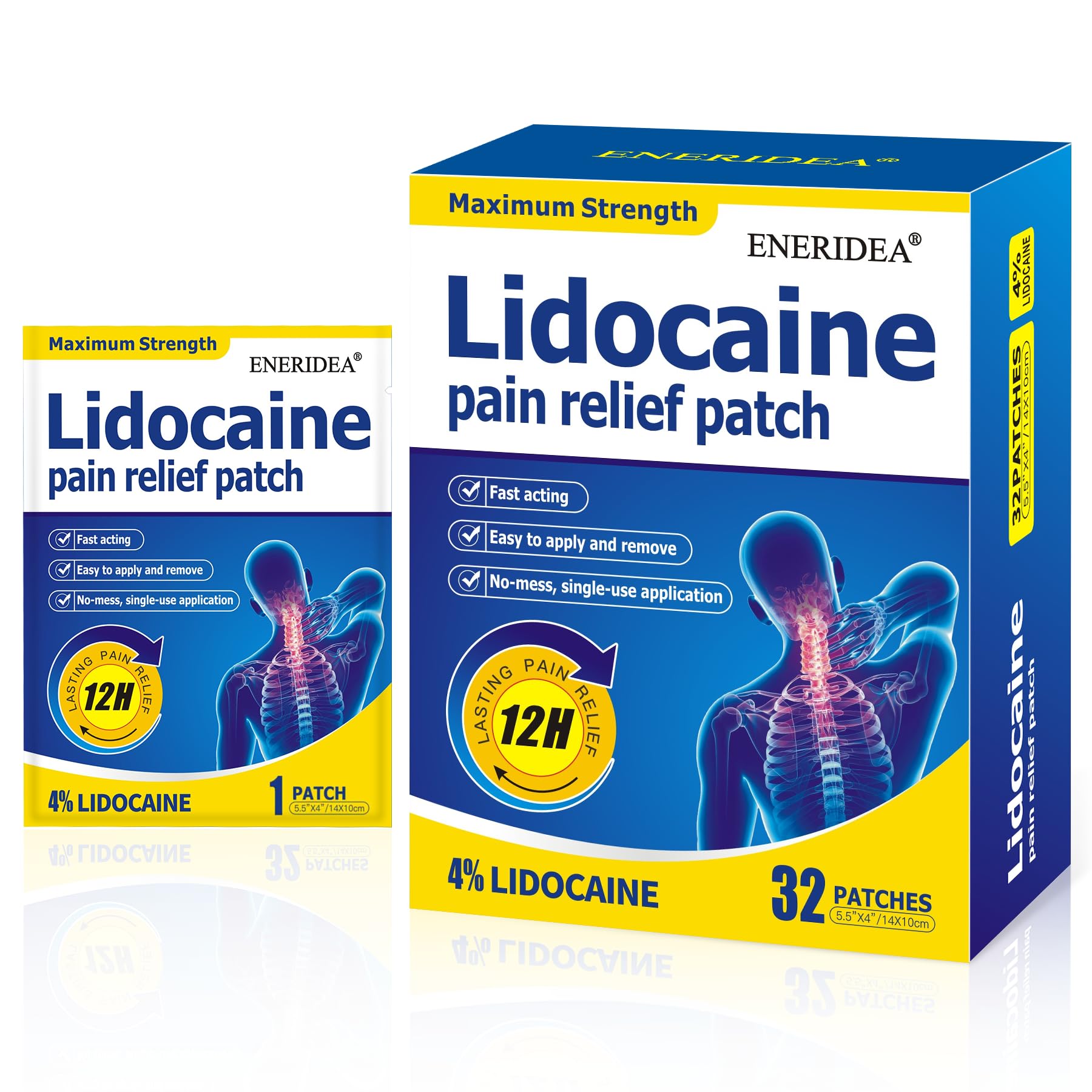 ENERIDEA Lidocaine Gel Pain Relief Patch for Sensitive Skin - Breathable & Hypoallergenic, Flexible Adhesion for Daily Muscle & Joint Comfort - 12 Hour Pain Relief (32 Patches) - dailyvitalstore