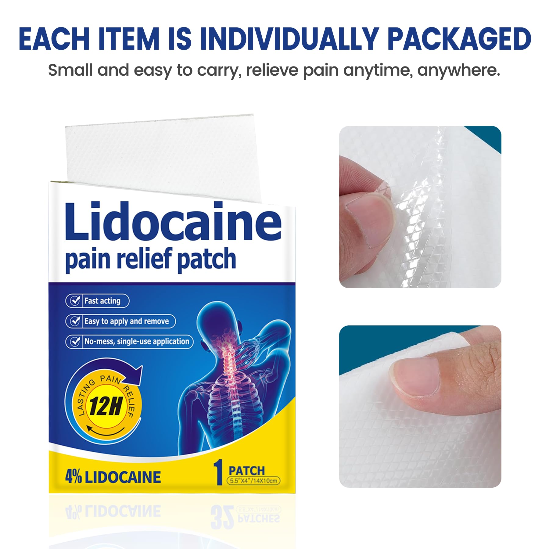ENERIDEA Lidocaine Gel Pain Relief Patch for Sensitive Skin - Breathable & Hypoallergenic, Flexible Adhesion for Daily Muscle & Joint Comfort - 12 Hour Pain Relief (32 Patches) - dailyvitalstore