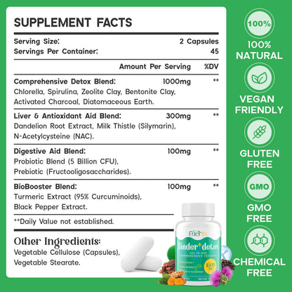 Enerlix 15-in-1 Detox Binder, Activated Charcoal, Zeolite & Bentonite Clay, Chlorella, 1500 MG Detox Supplement Maximum Absorbent, - dailyvitalstore