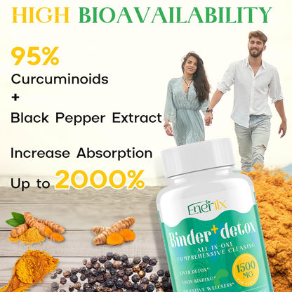 Enerlix 15-in-1 Detox Binder, Activated Charcoal, Zeolite & Bentonite Clay, Chlorella, 1500 MG Detox Supplement Maximum Absorbent, - dailyvitalstore