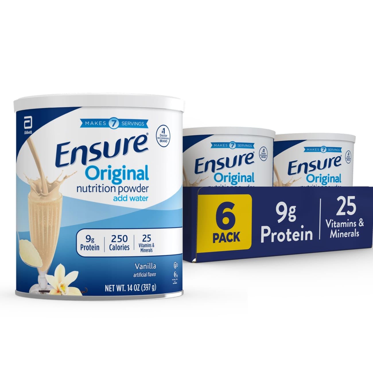 Ensure Original Vanilla Nutrition Powder | Vanilla Protein Powder | Small Meal Replacement Shake Mix | 9g Protein, 25 Vitamins & Minerals | Immune Health | 14.1 oz - 6 pack - dailyvitalstore