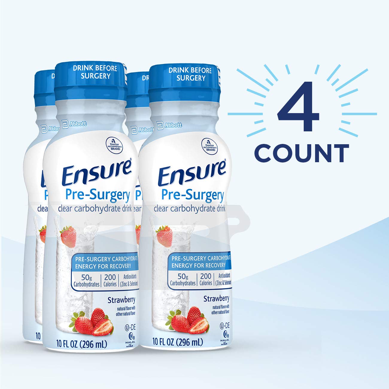 Ensure Pre-Surgery, Clear Carbohydrate Drink, Strawberry, 10 fl oz, 4 Count - dailyvitalstore