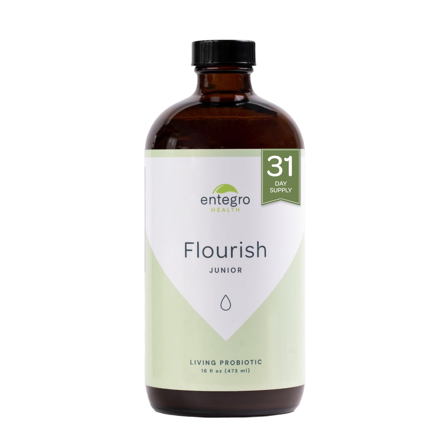 ENTEGRO Flourish Junior Liquid Probiotic & Postbiotic Supplement - Glass | 11 Live Cultures | Gut & Digestive Health for Women, Men & Kids | Organic, Vegan, Allergen Free | USA Made | 16 fl oz - dailyvitalstore