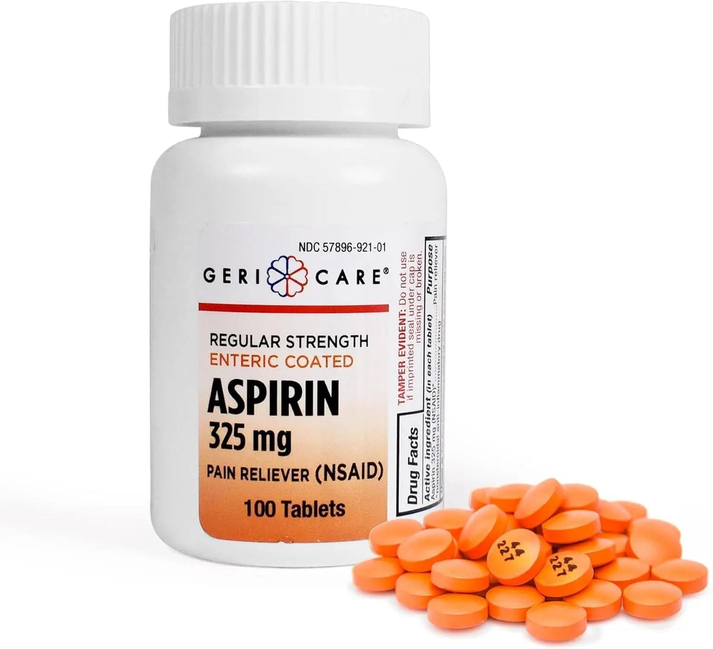 Enteric Coated Aspirin Tablets 325mg (100 Count) by GeriCare- NSAID Pain Reliever & Fever Reducer Coated Aspirin for Adults- Regular Strength Aspirin for Headache Arthritis Menstrual & Muscle Pain - dailyvitalstore