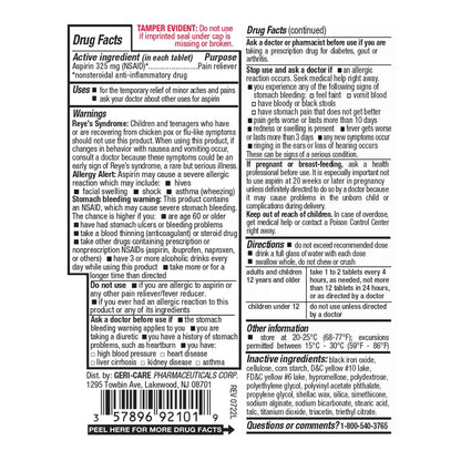Enteric Coated Aspirin Tablets 325mg (100 Count) by GeriCare- NSAID Pain Reliever & Fever Reducer Coated Aspirin for Adults- Regular Strength Aspirin for Headache Arthritis Menstrual & Muscle Pain - dailyvitalstore