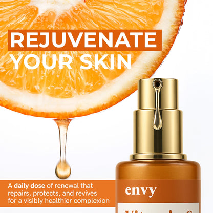 Envy Vitamin C Serum with Vitamin E & Glycerin - Skin, Dark Spot Reduction & Anti-Aging, Dermatologist Tested, Hydrating Glass Skin Serum - dailyvitalstore