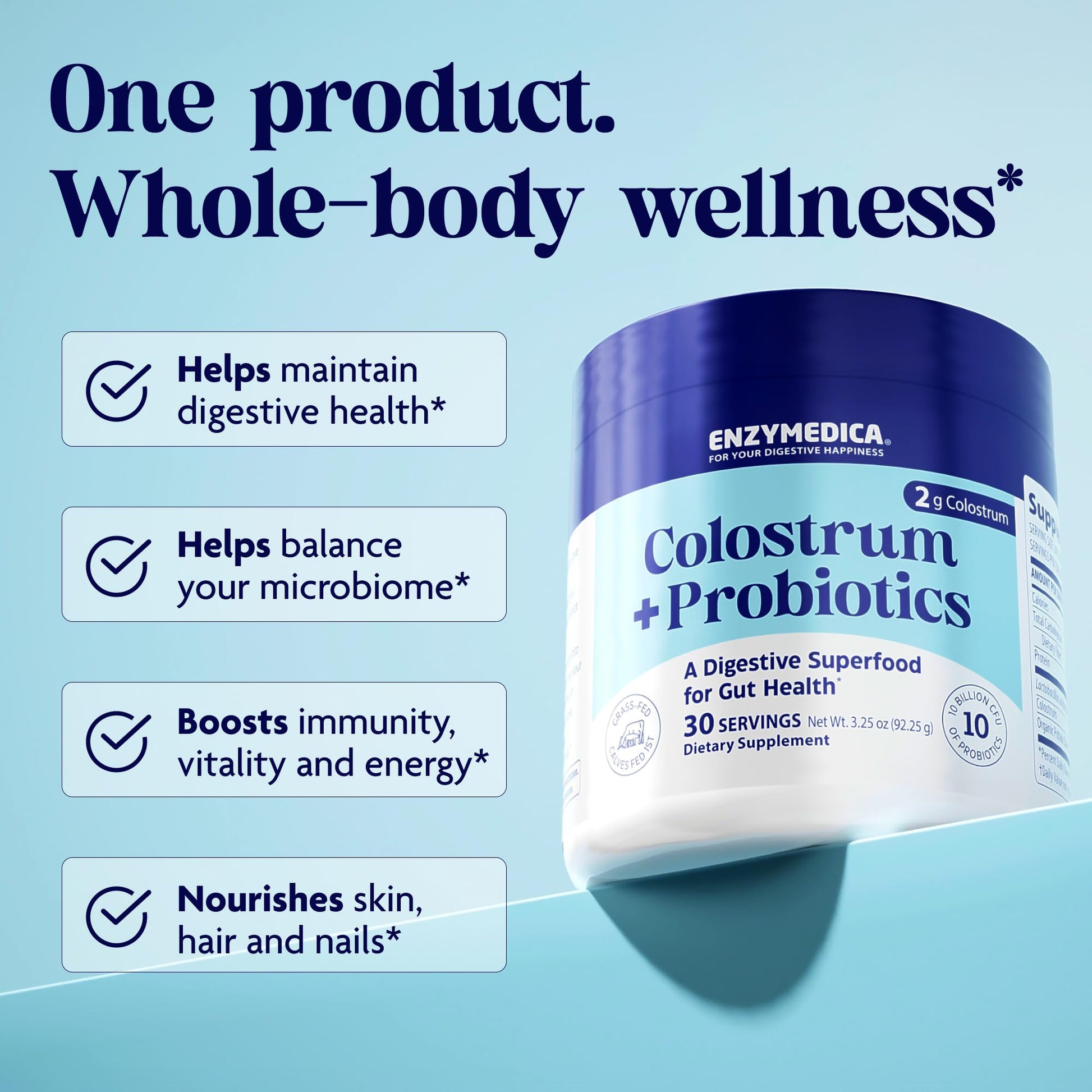 Enzymedica Colostrum + Probiotics Powder Supplement - Grass Fed Bovine Colostrum for Women & Men, Peptide & Lactoferrin Support, Promotes Hair, Skin, Nails, Immune & Gut Health, Gluten Free - 3.25 oz - dailyvitalstore