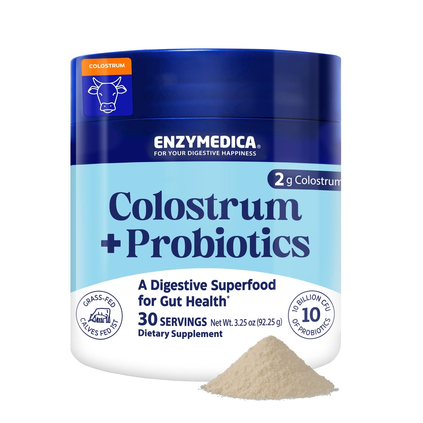 Enzymedica Colostrum + Probiotics Powder Supplement - Grass Fed Bovine Colostrum for Women & Men, Peptide & Lactoferrin Support, Promotes Hair, Skin, Nails, Immune & Gut Health, Gluten Free - 3.25 oz - dailyvitalstore