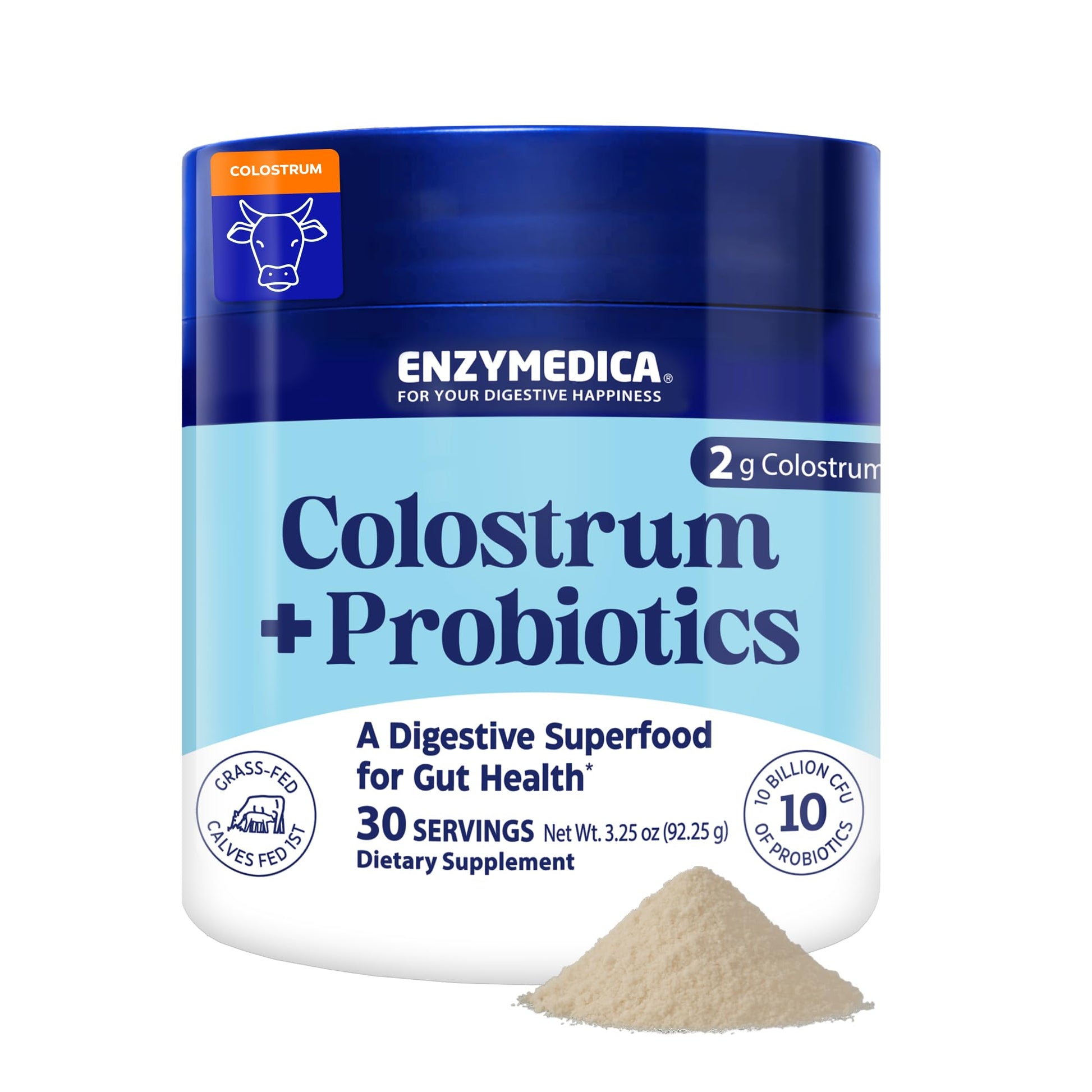 Enzymedica Colostrum + Probiotics Powder Supplement - Grass Fed Bovine Colostrum for Women & Men, Peptide & Lactoferrin Support, Promotes Hair, Skin, Nails, Immune & Gut Health, Gluten Free - 3.25 oz - dailyvitalstore
