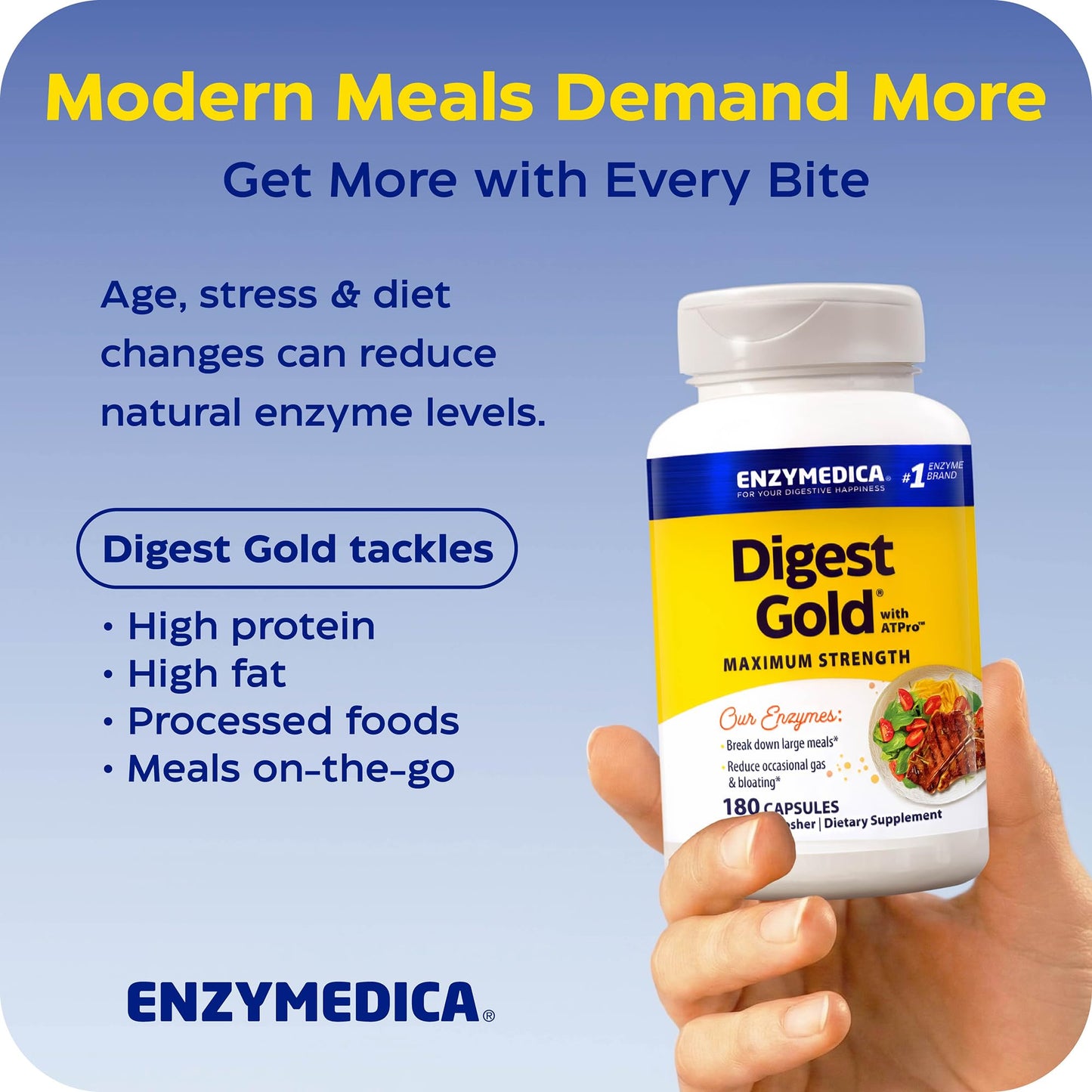 Enzymedica Digest Gold - Digestive Enzyme Supplement for Women & Men, Enzyme Capsules for Digestion, Gut Health Support, Helps Gas & Bloating, ATPro Energy Support, - dailyvitalstore