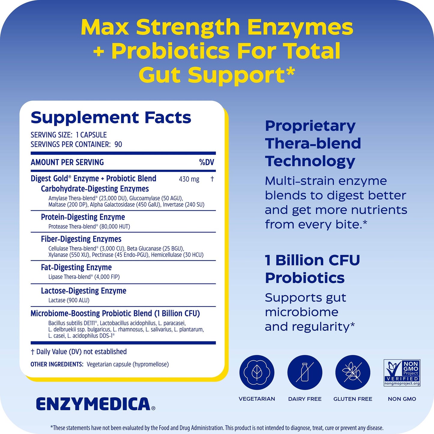 Enzymedica Digest Gold + Probiotics - Digestive Enzyme Supplement for Women & Men, Enzyme and Probiotic Capsules for Digestion, Gut Health Support, - dailyvitalstore