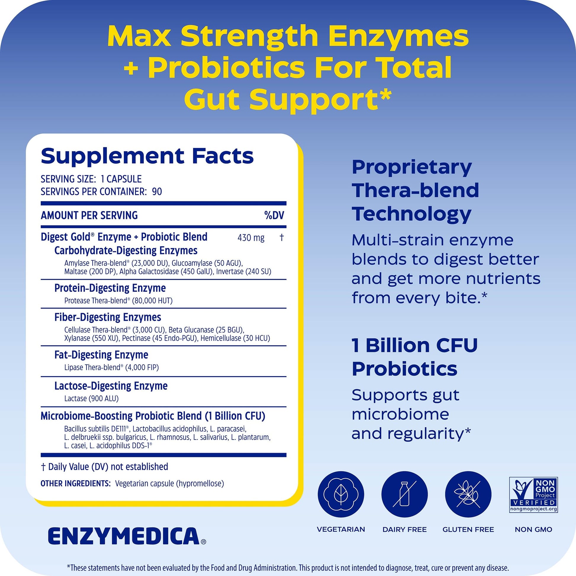 Enzymedica Digest Gold + Probiotics - Digestive Enzyme Supplement for Women & Men, Enzyme and Probiotic Capsules for Digestion, Gut Health Support, - dailyvitalstore