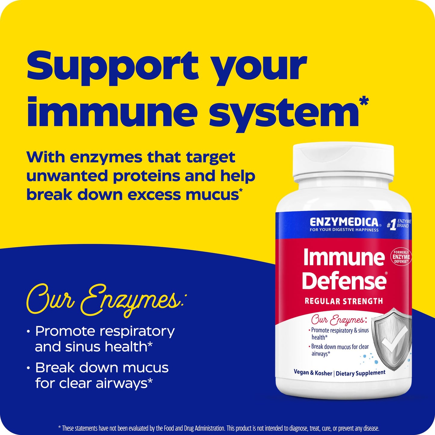 Enzymedica Immune Defense Regular Strength Caps - Proteolytic Enzyme Supplement for Men & Women, Immune Health Support Supplement with Protease, Catalase, Serrapeptase & Mucolase, Vegan - 180 Capsules - dailyvitalstore