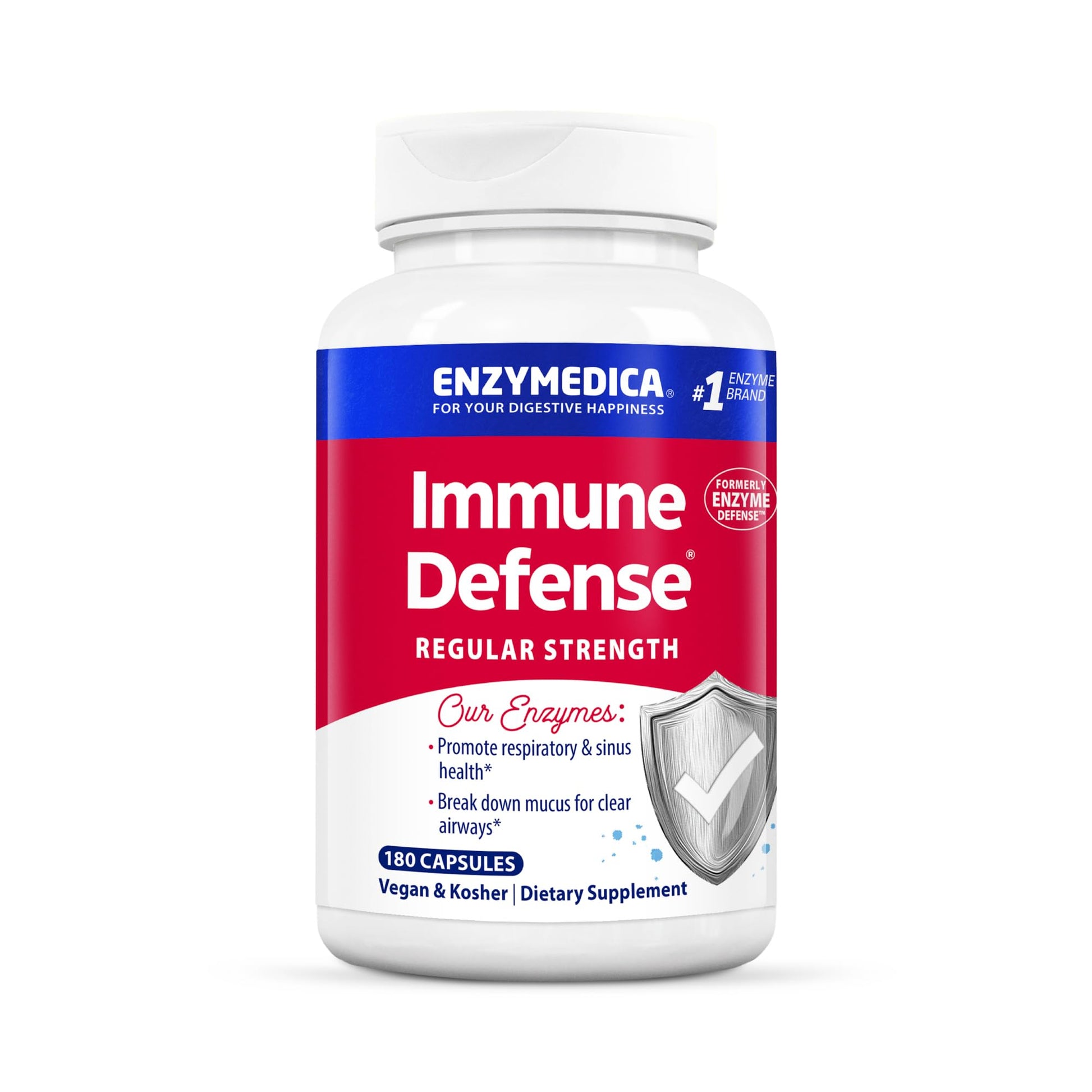 Enzymedica Immune Defense Regular Strength Caps - Proteolytic Enzyme Supplement for Men & Women, Immune Health Support Supplement with Protease, Catalase, Serrapeptase & Mucolase, Vegan - 180 Capsules - dailyvitalstore