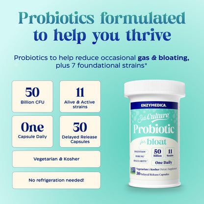 Enzymedica SubCulture Probiotic for Bloat & Digestive Health - Probiotic Supplement Capsules for Women & Men, 50 Billion CFU, Gut Health Support for Adults, - dailyvitalstore